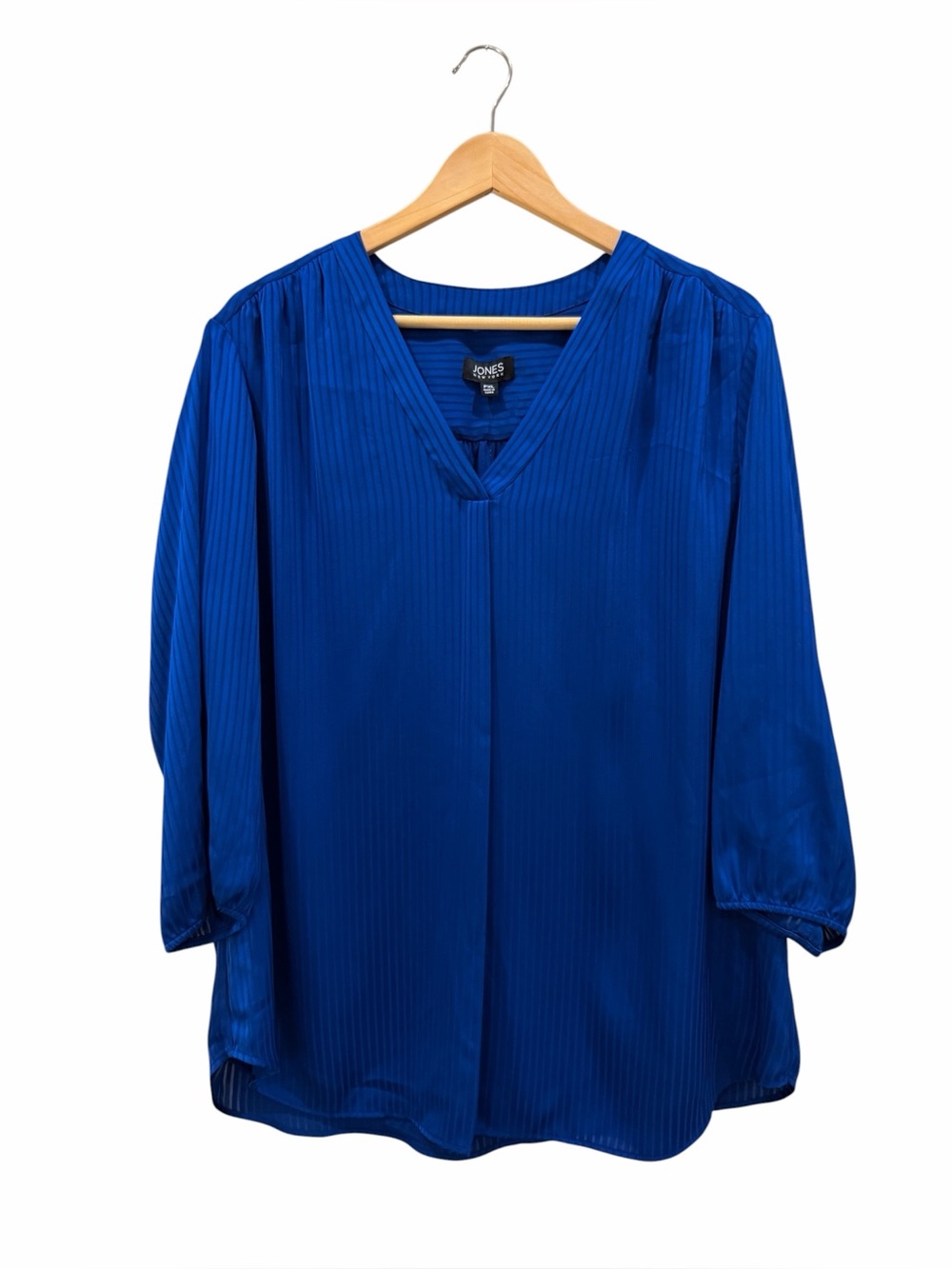 Jones New York Tunic Top Pleat Front V Neck Striped Blue Petite Small NWT